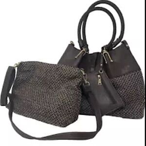 Vintage Wilsons Leather BLACK RIVET Shoulder Bag Handbag Wallet 3 In 1 BROWN